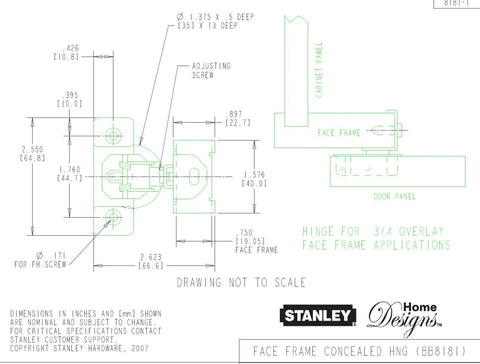 Technical diagram of Concealed Self-Closing Cabinet Hinges For Kitchen Doors, Plain Steel, Removable Pin, Easy Install