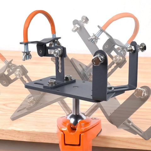 Adjustable Angle Grinder Holder with a Savage Grip Vise Base for Crushing Grinding Jobs and Polishing Tasks Featuring 360 Degree Swivel Action.