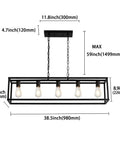 Farmhouse Black Five Light Linear Pendant Light For Kitchen Island And Dining Room, Cage Ceiling Fixture With Adjustable Chains