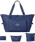 Foldable Travel Tote Bag For Women, 40L Weekender Duffel With Multiple Pockets And Luggage Sleeve, Airline Approved, Navy Blue