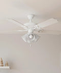 AirPro 4 Light Ceiling Fan Light Kit with white alabaster glass shades, mounted in a modern living space
