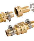 Four Pack Garden Hose Repair Connectors With Clamps For Three Quarters Inch Or Five Eighths Inch Hose Fittings on white background