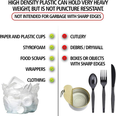 Heavy Duty Clear Trash Bags 1000 Count 12 To 16 Gallon Size 24 By 33 Inch warning about inappropriate waste disposal.