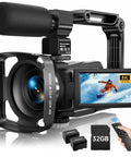 Dope 8K Camcorder With 88MP Ultra HD Video, 18X Digital Zoom, WiFi Vlogging Camera, external mic, remote, and 32GB card displayed