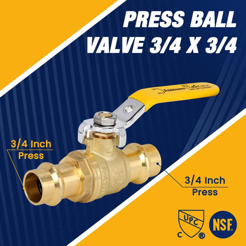 Brass 3/4 in press ball valve with EPDM O-ring for copper tubing