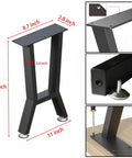 Front view of YCCO black H-shaped 15-inch metal table legs, 2 pcs, with top mounting plate for dining tables or benches.