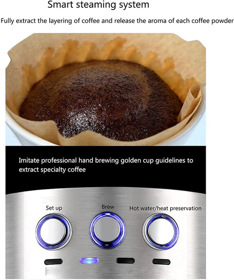 Fully Automatic Bean To Cup American Coffee Machine With Stainless Steel Body Making Espresso And Cappuccino Via Smart Temp Plus Fast Grind For Slick Kickass Sips showing smart steaming system and coffee layers.