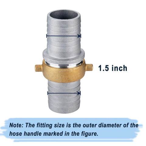 1.5 Inch Aluminum Pin Lug Fitting Set With Brass Swivel Nut And 2 Clamps For Heavy Duty, Leak Free Hose And Pipe Connections Across Industrial, Automotive, And Home Shop Uses, 1.5 inch fitting