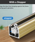 Ceiling Mounted Sliding Door Track Kit With Bypass Pocket Hardware, stop mechanism close-up, black 1.85mm aluminum track.