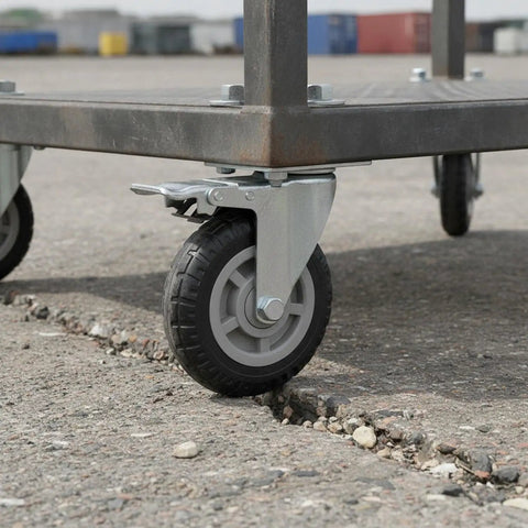 Heavy Duty Swivel Plate Caster Wheel With Standard Mount Bracket For Rough Terrain Replacement On Industrial Carts And Dollies Single Pack on cracked pavement.