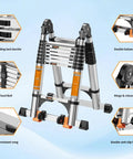 Pro Grade Telescoping A Frame Ladder 16.5 Foot With Dual Locks And Triangular Stabilizers, ANSI EN131 Safety Certified, 330 lbs Capacity, Wide Anti Slip Rungs, Reinforced Feet For Rock Solid Stability On Every Step. folded aluminum ladder with dual locks and anti-slip feet