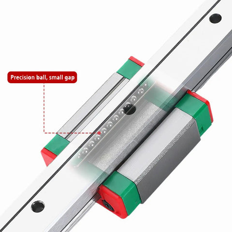 Close-up of Two Pack MGN9 100mm Linear Rails And MGN9C Carriage Blocks Kit for 3D Printers, emphasizing precision ball and small gap detail.