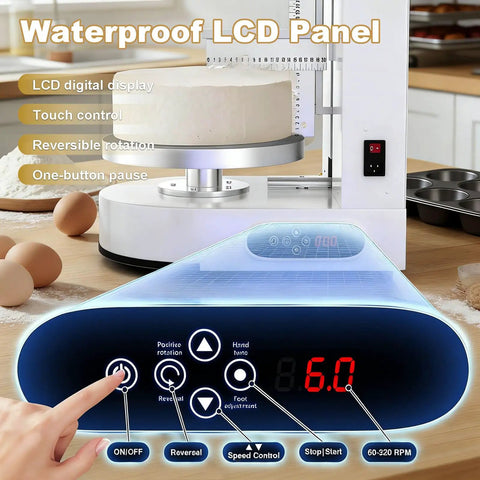 Commercial Cake Icing Machine With Smart LCD Panel, 36cm Turntable, Adjustable Scrapers, 60 To 320 RPM, Quiet Copper Motor