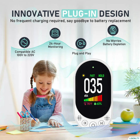 Plug In Wall Decibel Meter 30-130 dBA Sound Level Meter With Data Hold Max Min And Fast Slow Response 3 In 1 Noise Detector Temperature And Humidity For Classroom Home Library in classroom