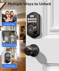 Keyless Entry Door Lock With Handle And Electronic Keypad Deadbolt High Security Front Door Handle Set For Home Or Rental Auto Locking Easy Install Oil Rubbed Bronze Finish Supports 20 User Pin Codes One Time Codes Two Backup Keys installed on a white door