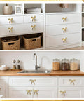 Gold Bow Dresser Knobs 4 Pack Zinc Alloy Cabinet Hardware Brushed Brass Drawer Pulls For Kitchen Cabinets And Bedroom Decor Dope Vintage Style Upgrade on white drawers, 55mm zinc alloy