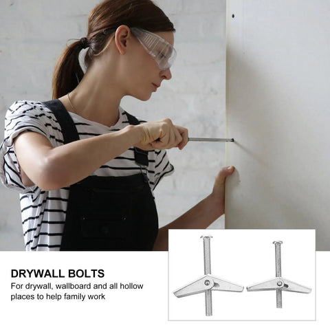 Person using Heavy-Duty Drywall Toggle Bolts Kit, 20 Pcs M5 M6 Iron Toggle Bolts With Wing Nuts And Full-Thread Screws
