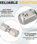 Four Piece One Quarter Inch Square Drive Socket Adapters Set For Impact Drivers And Drills, anti-drop detent ball
