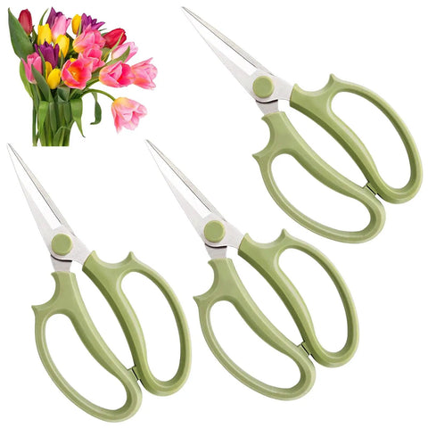 Three Pack Floral Pruning Shears Set With 65mm Stainless Steel Blades And Soft Rubber Grip Handles, ideal for precise flower arranging.