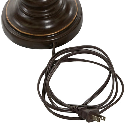 Base and cord of Polystone Floor Lamps Set Of 3 With Drum Shades In Brown Finish