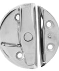 Close-up of round marine-grade stainless steel boat twist latch with mirror finish; Amazon brand.
