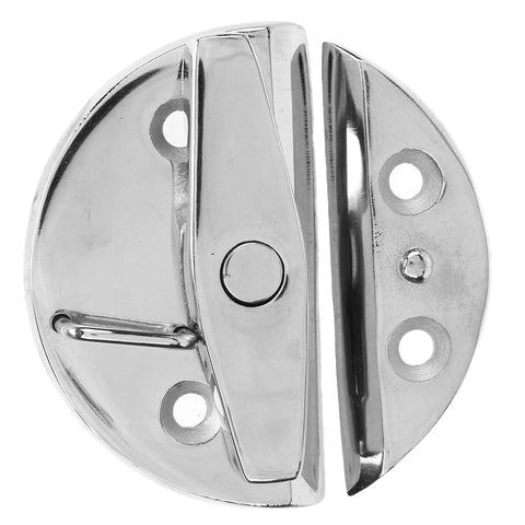 Close-up of round marine-grade stainless steel boat twist latch with mirror finish; Amazon brand.