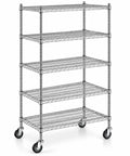 Game Changer Rolling Wire Shelving Unit, 24X42X80 Inch NSF Chrome Storage Rack with five shelves and casters.