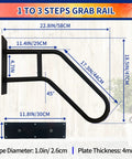 Dimensions of Matte Black Wall Mounted Handrail for 1 to 3 Steps Garage Porch Garden Grab Bar Heavy Duty Safety Rail
