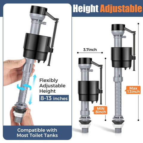 Universal Toilet Flusher Replacement Kit With Adjustable Fill Valve, Water Saving Quiet Anti Siphon Inside Tank 2 Inch Flapper No Hassle Install Red 1 Pack, 8-13 inch height