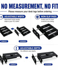 Adjustable clamp for Under Desk PC Mount Adjustable Clamp On Computer Tower Stand, showing width and depth adjustments with non-slip pads.