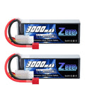 Two-pack of 3S 11.1V 3000mAh 50C LiPo Battery with T Connector for RC airplane, helicopter, and FPV use. Soft pack construction.