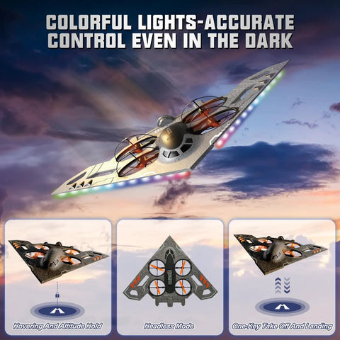Three In One RC Jet Plane Ready To Fly Remote Control Airplane For Air Land And Water Modes featuring colorful lights for night use