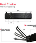Close-up of Garage Tool Organizer Wall Mount 32 Inch Heavy Duty Rack With Adjustable Hooks Anti Rust Easy Install.