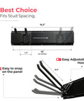 51 Inch Heavy Duty Garage Wall Organizer Rack With Adjustable Double Layer Hooks Carbon Steel Wall Mount For Shovels Rakes Ladders And Power Tools Holds Up To 320 Lbs Space Saving Tool Storage For Home Shed showing dimensions and adjustable hooks