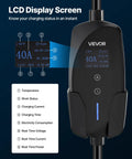 40 Amp Level 2 Portable EV Charger With 240 Volt Supply 25 Foot Cable NEMA 14 50P Plug LCD Display showing charging status