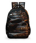Ornate Dark Royal Skull Printed Unisex Backpack With Large Capacity, Durable Polyester, front view showing detailed skull design.