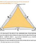 Diagram showing Sun Shade Sail Triangle 16x16x22.6 Ft Sand Color With Curved Edges 185GSM HDPE Shade Cloth dimensions and support points.