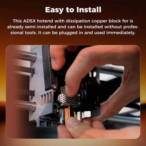 Close-up of installing Upgraded 0.4mm Metal Hot End Nozzles Kit for 3D Printers Pro Grade All Metal Hot End Replacement on AD5X printer.