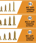 1300 Piece Wood Screw Kit Featuring M2 M2.5 M3 Flat Head Self Tapping Design crafted from heavy duty carbon steel, assorted sizes.