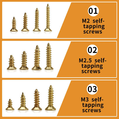 1300 Piece Wood Screw Kit Featuring M2 M2.5 M3 Flat Head Self Tapping Design crafted from heavy duty carbon steel, assorted sizes.