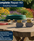 Garden Hose Repair Kit for Quick Leak Fix on Three Quarters and Five Eighths Inch Hoses, Easy No Tool Installation shown on table