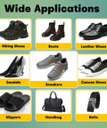 Image showing various footwear and accessories including hiking shoes, boots, leather shoes, sneakers, and more for Heavy Duty Shoe Repair Glue For Sneakers And Boots Waterproof Clear Flexible Adhesive That Bonds Ultra Strong And Will Not Crack Or Peel Dries Clear For Long Lasting Sole Repairs.