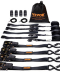Heavy Duty Ratchet Tie Down Straps 1 Inch By 15 Feet 4 Pack With Padded Handles Coated S Hooks Soft Loop 2,200 Pound Break Strength