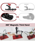 Heavy Duty Welding Workbench With Magnetic Flexible Arm PCB Holder And 3X LED Magnifying Lamp showing versatility in soldering angles.