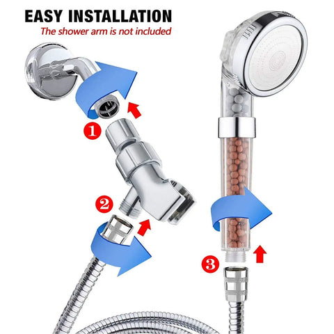 Filter Shower Head With Hose And Shower Arm Bracket, High Pressure Water Saving Handheld Shower, 3 Settings Filter Showerhead installation guide