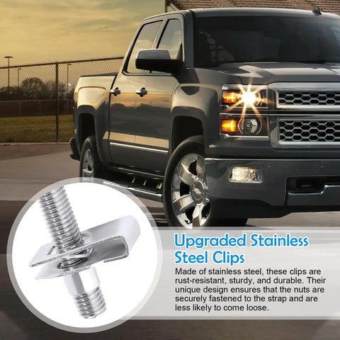 Two Sets 304 Stainless Steel Fuel Tank Strap Bolts With Locking Nuts Premium Gas Tank Hardware Replacement Kit For Silverado 1999 2021 And Select Models Replaces Dorman 55157 GM11516770 with truck backdrop