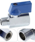 One Quarter Inch NPT Solid Brass Mini Ball Valve Female Male Adapter With Easy Grip Lever Handle Built Tough Quick Shut Off Control For Piping And Home Garden Projects close-up showing metal finish and toggle lever.