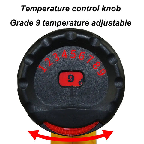 Temperature control knob of GazogJ Adjustable Heat Shrink Gun 1600W displaying adjustable range for wine bottle sealing.