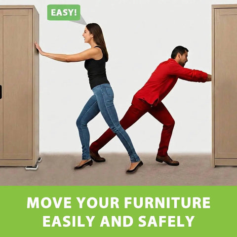 People moving furniture using 12 Pack Heavy Duty Furniture Sliders for Carpet Hardwood Tile Large 4.7 Inch Movers Pads Protectors.