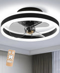 16 Inch Flush Mount Ceiling Fan With Light, Dope Low Profile Matte Black Finish, 6 Speeds, Energy Saving LED Ring Light